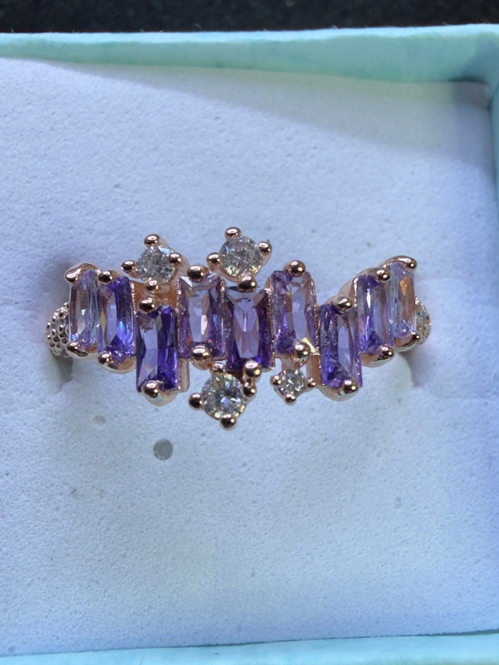 Rose Gold Ring with Amethyst Gemstones and CZ Accents 💎